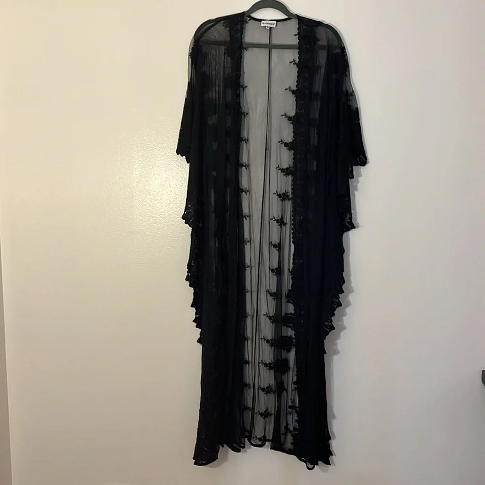 Sheer Black Lace Swim Coverup Kimono - Picture 2 of 12